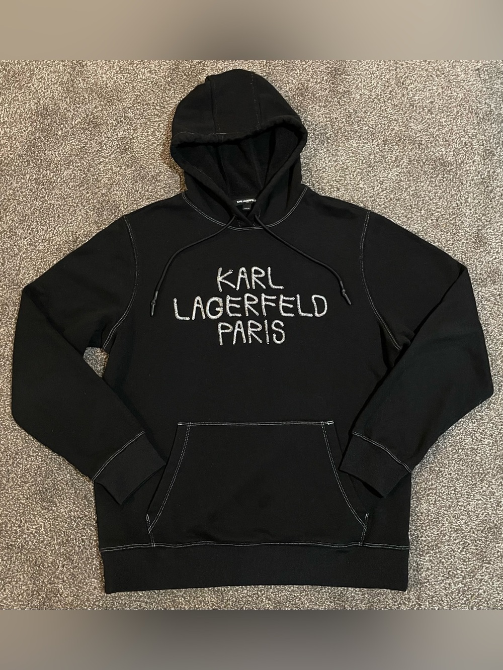 Karl Lagerfeld Black Hoodie with White Contrast Stitching